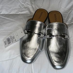 Silver slide on shoes